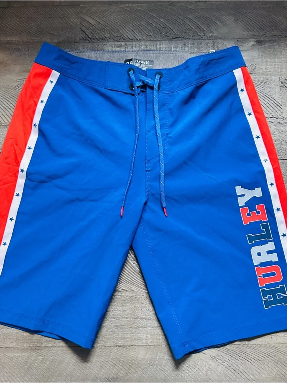 Hurley Board Shorts Blue Red USA Swim Trunks Men’s Size 28